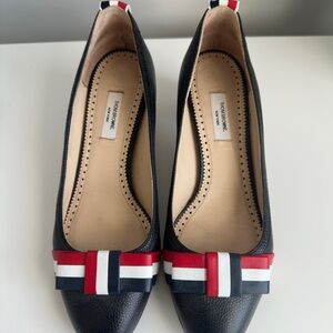 Thom Browne Navy Heels with Red and White Stripes